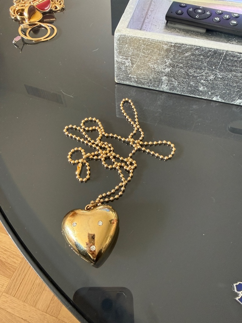 Gold Heart Locket Necklace with Beaded Chain - Women's Jewelry